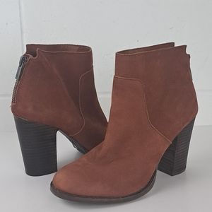Lucky Brand Liesell mahogany brown leather heeled back zip ankle boot sz7.5